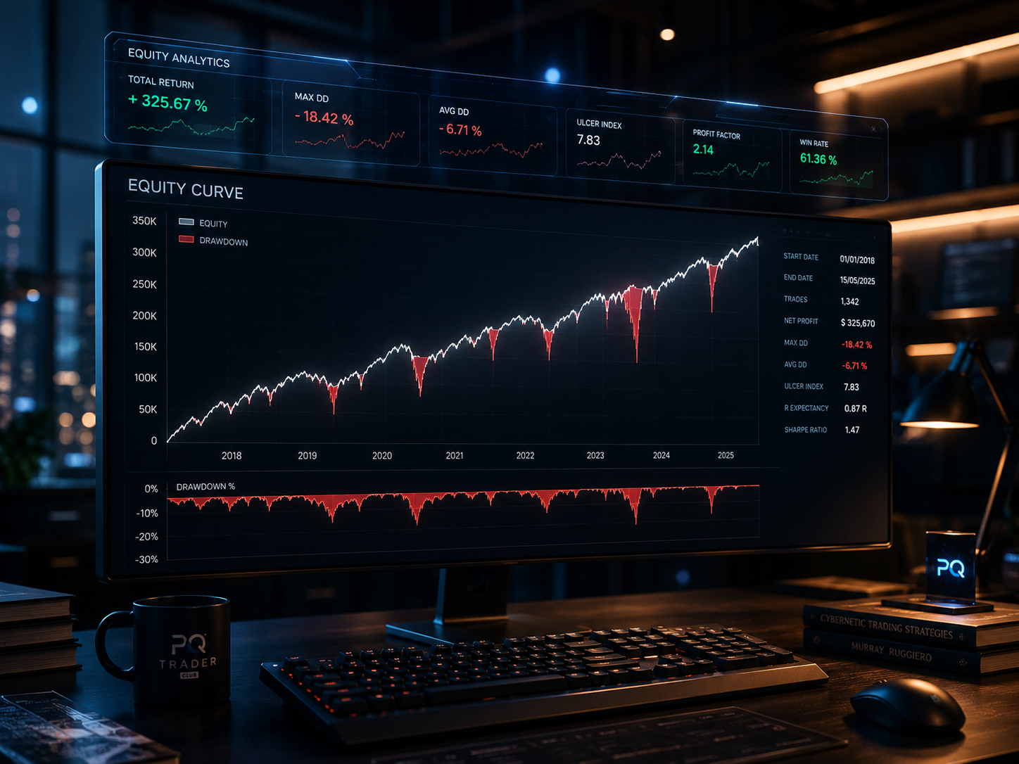 Trader analizando una fuerte caída de capital o drawdown en su plataforma de trading automático.